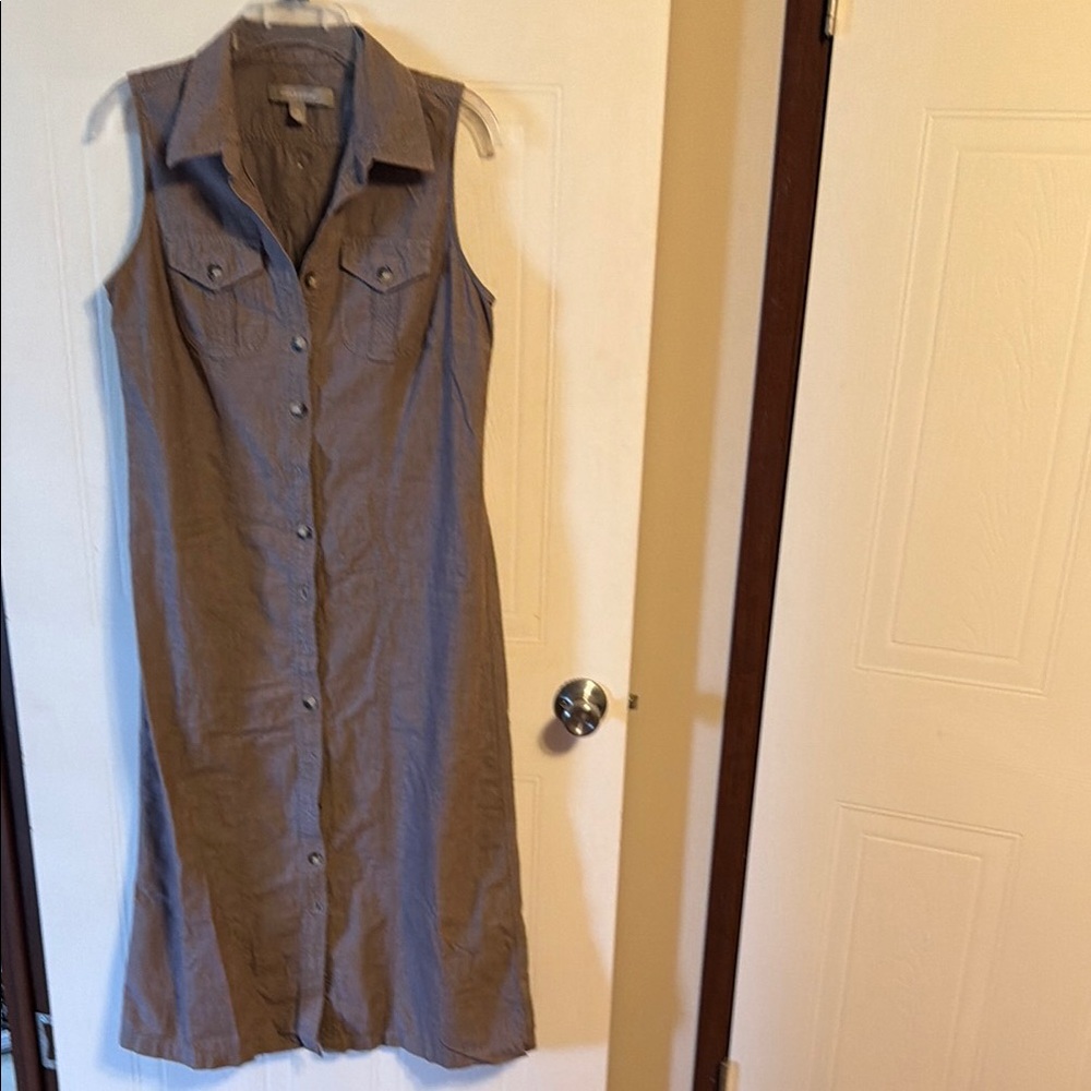 Sleeveless Button-Front Taupe Shirt Dress
